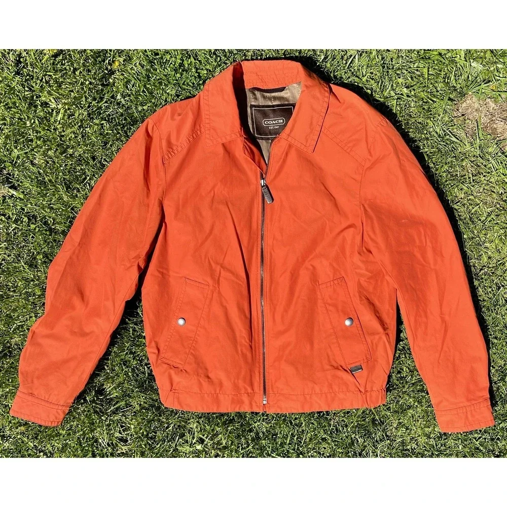 Coach Jacket Womens Small Orange Cotton Blend Full Zip Lined Lightweight Pockets